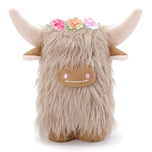 Upltowtme Highland Cow Gnomes with Flowers Cream Scottish Tomte Decor Table Centerpieces Farmhouse Nordic Dwarf Home Decoration Calf Gnome Herd Collection Gift for Her Set of