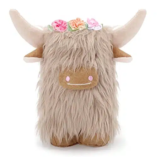 Upltowtme Highland Cow Gnomes with Flowers Cream Scottish Tomte Decor Table Centerpieces Farmhouse Nordic Dwarf Home Decoration Calf Gnome Herd Collection Gift for Her Set of