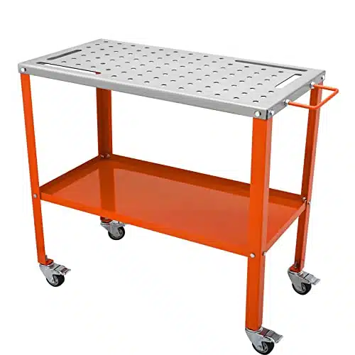 VEVOR Welding Table x, lbs Load Capacity Steel Welding Workbench Table on Wheels, Portable Work Bench with Braking Lockable Casters, Tool Slots, inch Fixture Holes, Tool Tray