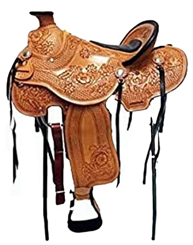 Western Saddle Handmade Barrel DD Leather Horse Rope Ranch Racing Fully Handed Tooled Suede Seat by PROHUB ()