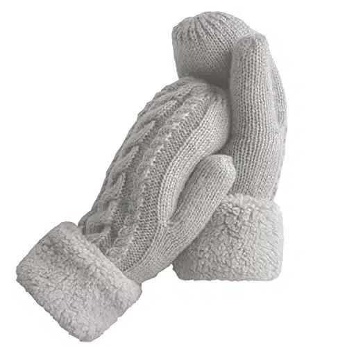 Women's Winter Gloves Warm Lining   Cozy Wool Knit Thick Gloves Mittens in color (gray)