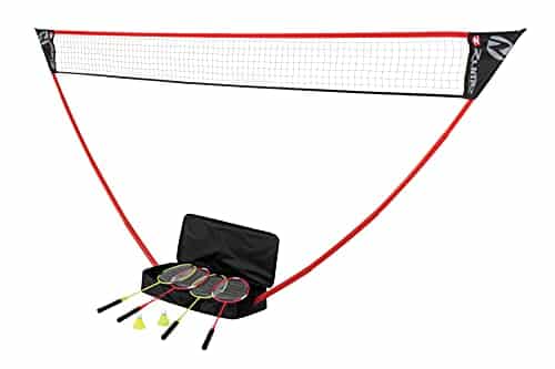 Zume Games Portable Badminton Set with Freestanding Base  Sets Up on Any Surface in Seconds  No Tools or Stakes Required,RedBlackGreen,,OD