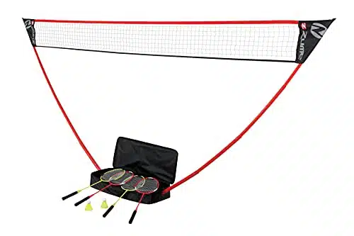 Zume Games Portable Badminton Set with Freestanding Base  Sets Up on Any Surface in Seconds  No Tools or Stakes Required,RedBlackGreen,,OD