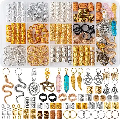 pcs Hair Beads Jewelry, Dreadlocks Gem Crystal Charms, Metal Coils Rings, Gold And Silver Pendants,Braid Cuffs,Clips,Loc Tube Bead Braid Accessories for Braids Decoration