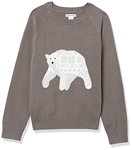 Amazon Essentials Boys' Pullover Crewneck Sweater, Dark Grey White Polar Bear, Large