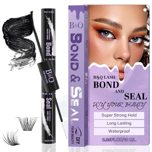 B&Q Lash Bond and Seal Waterproof L Eyelash Bond and Seal Lash Glue for Lash Clusters Hours Black Lash Glue and Bond Super Strong Lash Extension Bond and Seal Long Lasting (Ne