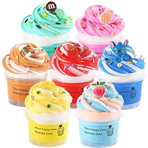 Brehenzo Packs Dual Color Butter Slime Kit,Non Sticky,Super Soft Sludge Toy,Birthday Gifts for Kids,DIY Putty Slime Party Favor for Girls & Boys, Unscented, Red Blue Pink Yell