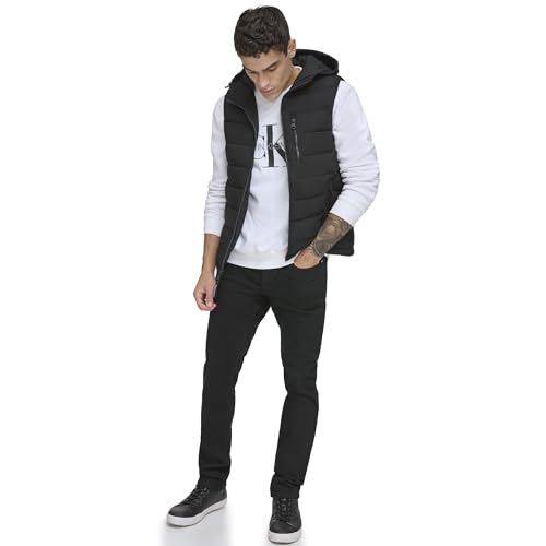 Calvin Klein Men's Lightweight Packable Hooded Puffer Vest, Ebony, Large