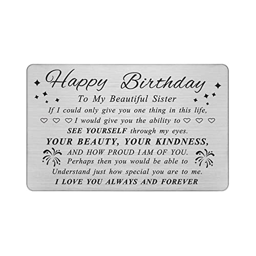 DEGASKEN Happy Birthday Sister Card, Birthday Gifts for Sister unique, Personalized Steel Engraved Wallet Card