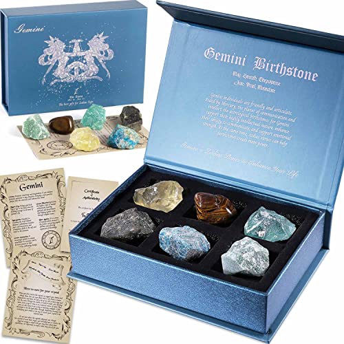 Faivykyd Gemini Crystal Birthday Gift Ideas, Zodiac Sign Stones to Complement The Birthstone, Natural Healing Crystals with Horoscope Box Set, Astrology Gifts for Women Her Gi