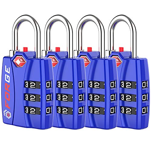 Forge TSA Luggage Combination Lock   Open Alert Indicator, Easy Read Dials, Alloy Body  Ideal for Travel, Lockers, Bags (Blue Pk)