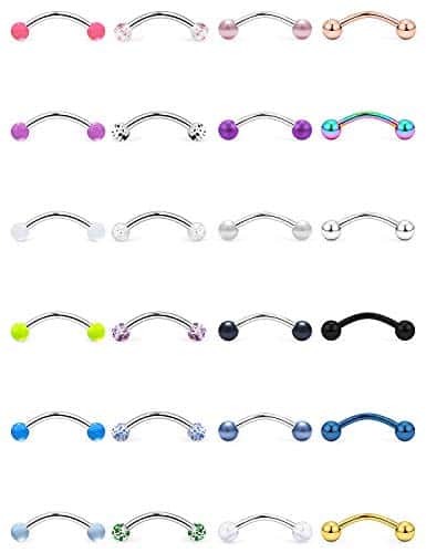 Ftovosyo PCS G Surgical Steel Snake Eyes Tongue Ring Curved Barbell Snake Bite Piercing Jewelry for Women Men Silver Tone Rose Gold Black Rainbow Glow in The Dark mm inch