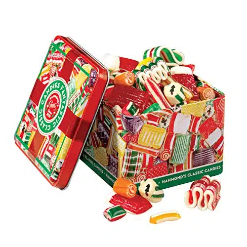Hammond's Candies   Old Fashioned Holiday Classics Mix Hard Candy in Decorative Tin, Includes Assorted Ribbon, Pillow, & Hard Candies, Handcrafted in the USA