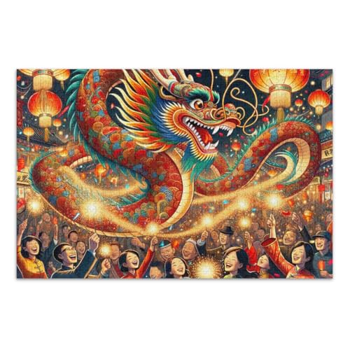 Happy New Year Chinese Dragon Jigsaw Puzzle Puzzles Pieces Hard Puzzles for Adults Puzzle Gifts