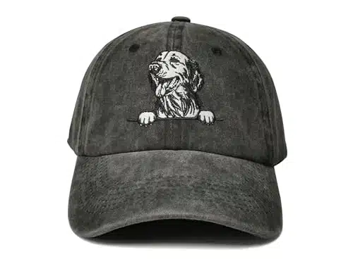 Hepandy Embroidered Golden Retriever Hat for Men Women, Washed Black Dog Mom & Dog Dad Baseball Cap, Cotton Adjustable Denim Hats