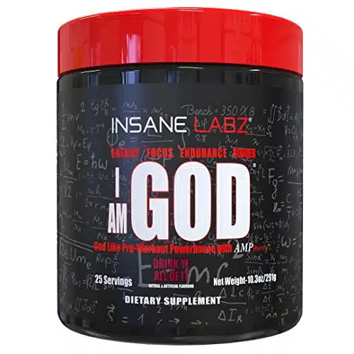 Insane Labz I am God Pre Workout, High Stim Pre Workout Powder Loaded with Creatine and DMAE Bitartrate Fueled by AMPiberry, Energy Focus Endurance Muscle Growth,Srvgs,Drink Y