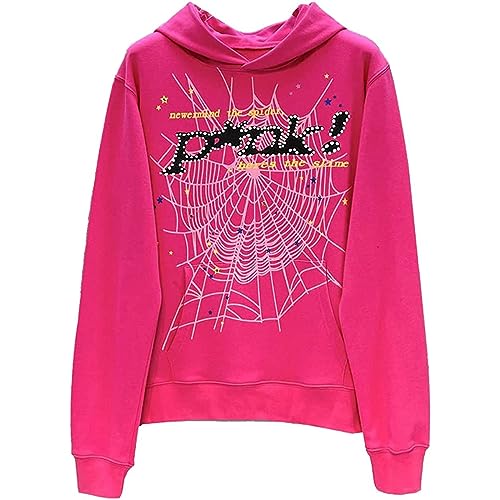 JINZIYINZI Spider Hoodie for Women Man Hip Hop Loose Sweatshirt Sport Tracksuits Pants YK Long Sleeve Pullover Hoodies A Pink