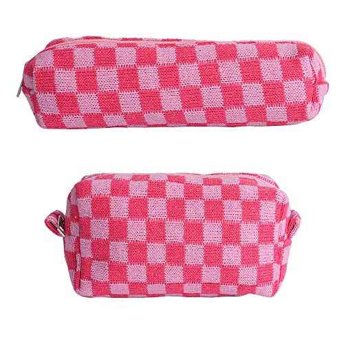 LYDZTION Cosmetic Bag for Women,Pcs Large Capacity Makeup Bags and Pcs Pencil Case Makeup Brushes Storage & Travel Toiletry Bag Organizer,Rose Red