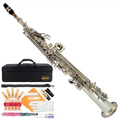 Lazarro Silver Nickel Bb B Flat Straight Soprano Saxophone Sax Lazarro+Reeds,Care Kit~COLORS Available NK
