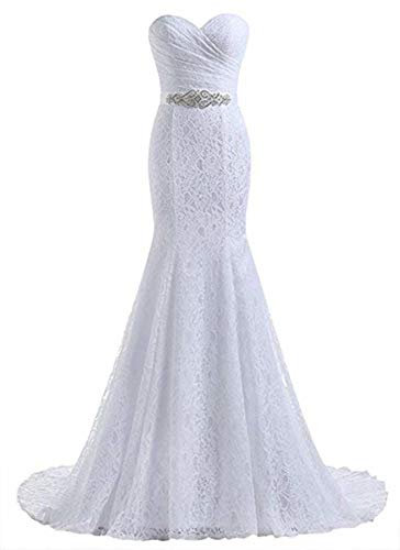 Likedpage Women's Lace Mermaid Bridal Wedding Dresses WhiteW