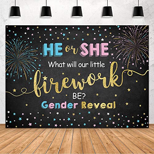 MEHOFOND Firework Gender Reveal Party Backdrop He Or She What Will Our Little Firework Be Star Photography Background Boy Or Girl Black Gold Banner Decoration Baby Shower Phot
