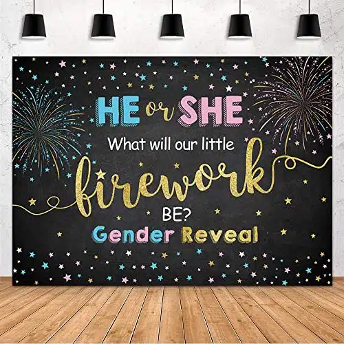 MEHOFOND Firework Gender Reveal Party Backdrop He Or She What Will Our Little Firework Be Star Photography Background Boy Or Girl Black Gold Banner Decoration Baby Shower Phot