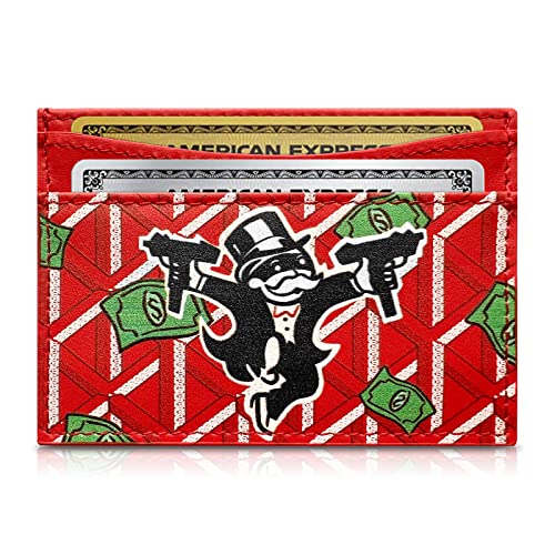 Men's Cardholder Genuine Leather Unite Cute Monopoly Mouth Cartoon Fashion Money Card Holder Wallet Credit ID Card Purse For Men Women by Holifend (Red gun)