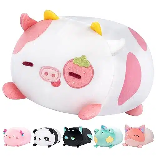 Mewaii Cute Strawberry Cow Plush Pillow,  Strawberry Cow Stuffed Animals, Soft Kawaii Plushies Cuddle Pillow, Cute Plushies Gifts for Women, Girls and Males