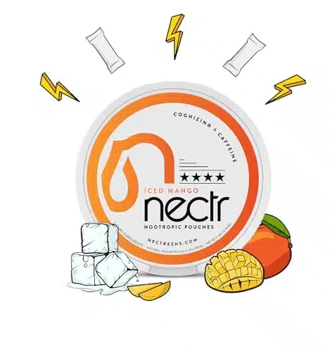 NECTR Nootropic Energy Pouches  Iced Mango  Cognizin  Caffeine  pouches  Nicotine Free  Sugar Free  Can