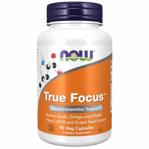 NOW Supplements, True Focus with Amino Acids, Ginkgo, DMAE + CoQand Grape Seed Extract , Veg Capsules