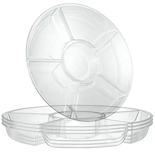 PLASTICPRO Sectional Round Plastic Serving TrayPlatters Clear Pack of