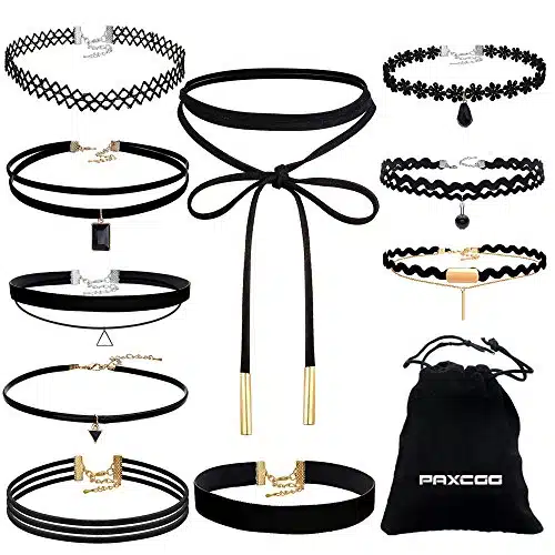 Paxcoo CN Black Velvet Choker Necklaces with Storage Bag for Women Girls, Pack of
