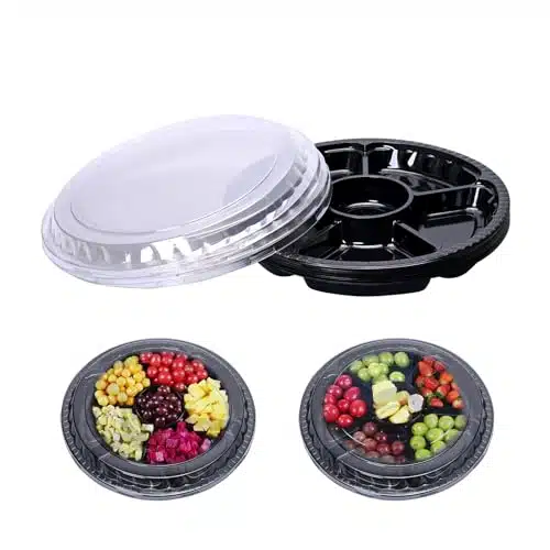 Pcs Plastic Appetizer Serving Tray with Lid Round Inch Tray with Lid Disposable Serving Fruit Veggie Tray with Divided Compartment Tray Fruit Snack Veggie Trays for Catering f