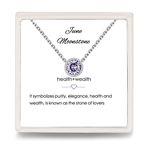 Presentski June Gemini Birthstone Necklace Sterling Silver Alexandrite Pendant Mini Solitaire Necklace with Birthstone