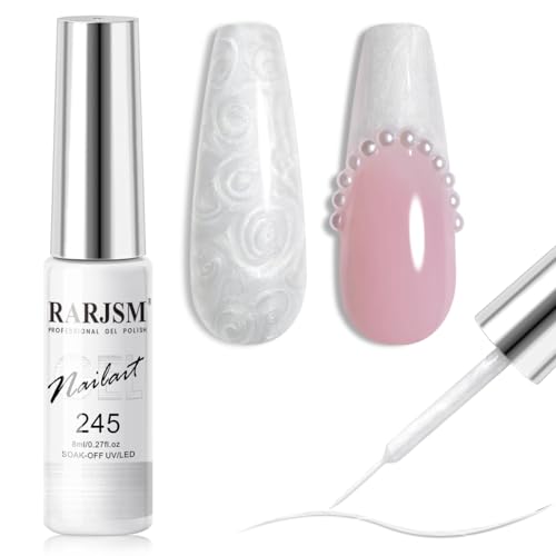 RARJSM Pearl White Gel Liner Nail Art Pearlescent Silver Shell Glitter Swirl Effect Gel Nail Polish ml Build in Thin Brush Painted Drawing Striper Gel Polish Soak off Curing R