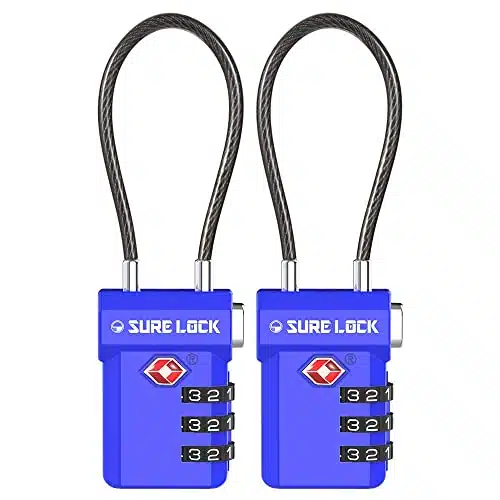 SURE LOCK TSA Approved Luggage Locks, Open Alert, Easy Read Dials, Travel Luggage Locks for Suitcase, Baggage Locks (Sky Blue Pack)