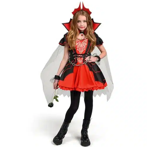 Spooktacular Creations Girls Vampire Costume, Red Dark Vampire Dress for Girls Halloween Dress up, Role Playing and Costume parties M
