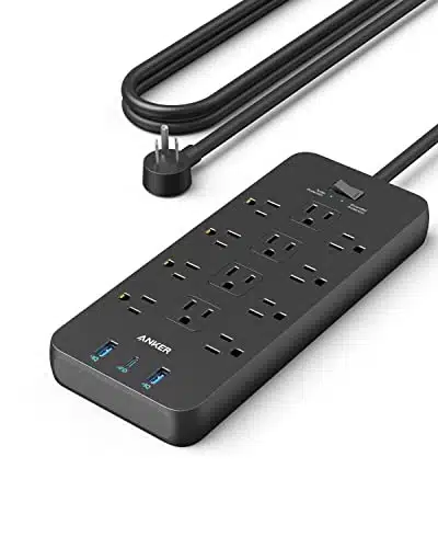 Surge Protector Power Strip (J), Anker Outlets with B C and B Ports foriPhone PlusProPro Max, ft Extension Cord, Flat Plug,  USB C Charging for Home, Office,TUV Listed