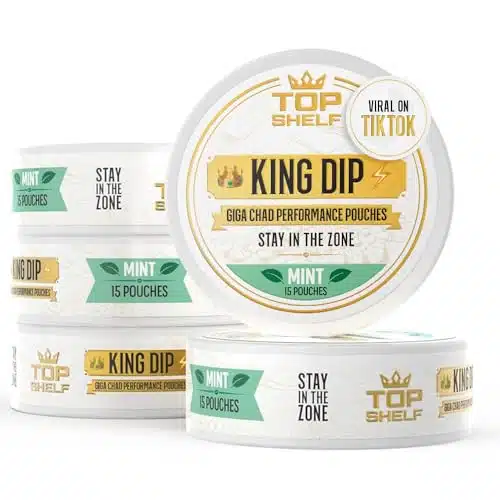 Top Shelf King Dip, Nootropic Energy Caffeine Pouches for Alpha Performance, Focus & Nitric Oxide Neuro Brain Supplement  Coffee Pouch Alternative, sv, (Pack)