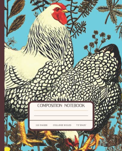 Vintage Floral Spring Poultry Farming Birds Silver Laced Wyandottes College Ruled Composition Journal Notebook Pages Small Size (X Inches)  Gift For Chicken Lovers, Farmers