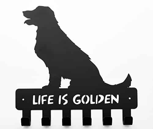 World Of Goldens Wall Mounted Black Metal Golden Retriever Silhouette Key & Dog Leash Rack