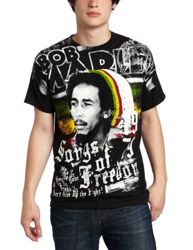 Zion Rootswear Men's Bob Marley Short Sleeve Freedom T Shirt,Black, Medium