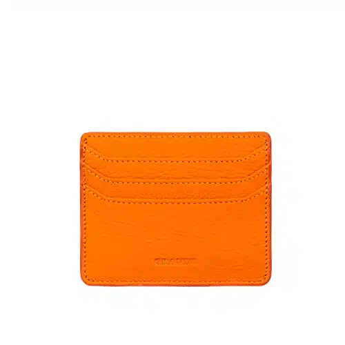 grande Genuine Leather Card Holder For Women and Men Super Slim Minimalist Small Snap Wallet (Orange)