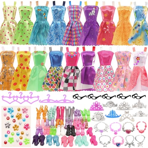 BARWA pcs Doll Clothes and Accessories pcs Party Dresses with pcs Shoes, Crown, Necklace, Hangers, DIY Sticker Accessories for inch Doll