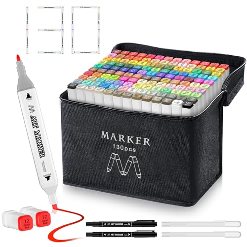 Banral Colors Dual Tip Alcohol Based Markers, Twin Sketch Art Markers Set Pens for Artists Kids Adult Coloring Drawing Sketching Card Making Illustration, Premium Brush Marker