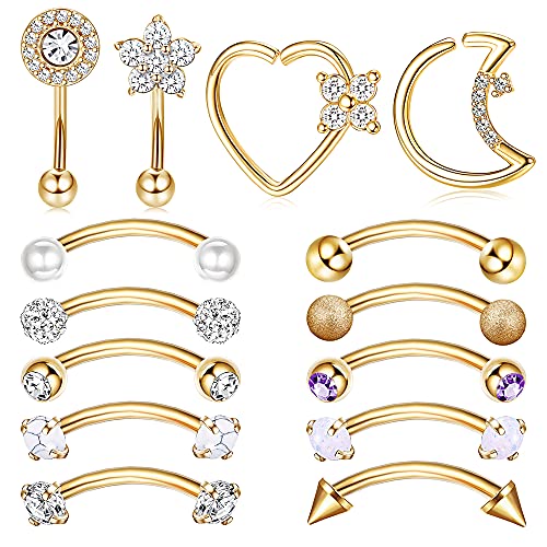 Drperfect Rook Daith Piercing Jewelry G Surgical Steel mm Curved Barbell Eyebrow Rings Helix Tragus Snug Lip Belly Button Piercing Heart Moon Daith Rook Earrings for Women Men