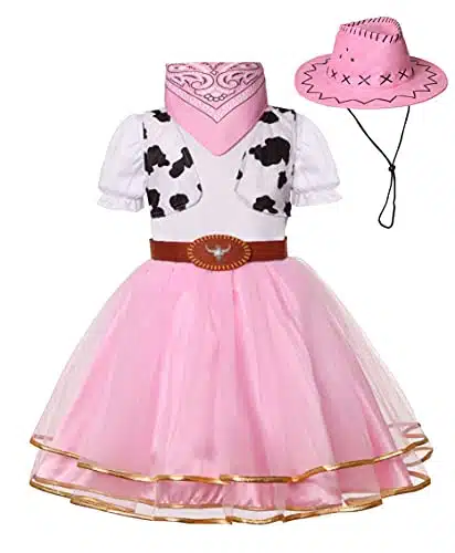 Gomukot Kids Cowgirl Costume for Girls Halloween Western Rodeo Dress Up (Pink, Years)