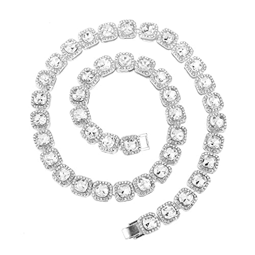 HH BLING EMPIRE Iced Out Chains for Men Silver and Gold Diamond Tennis Necklaces Mens Hip Hop Baguette Tennis Chains (Blocks Silver )