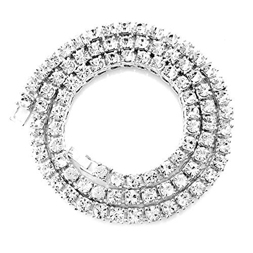 HH BLING EMPIRE Silver Gold Iced Out Diamond Tennis chain for Men, Rhinestone Diamond Tennis Necklaces for Women, mm Fake Diamond Necklace Chains (mm Silver )