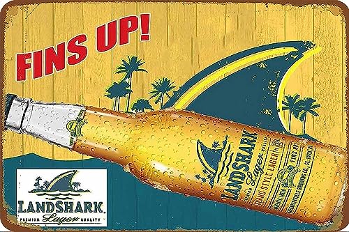 Landshark Fins Up! Retro Metal Tin Sign, Vintage Art Poster Decoration, Wall Plaque Gift for Man Cave Bar Pub Garage Kitchen Garden Bathroom Office Home Decor Tin Sign, xInch